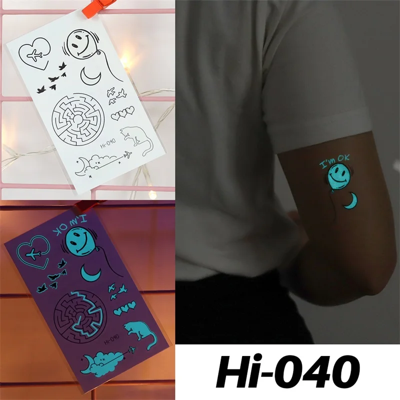 Blue Luminous Tattoo Sticker Deer Glowing Snake Waterproof Temporary Tatoo Camping Glow Fake Tatto Body Art Women Men Club Party