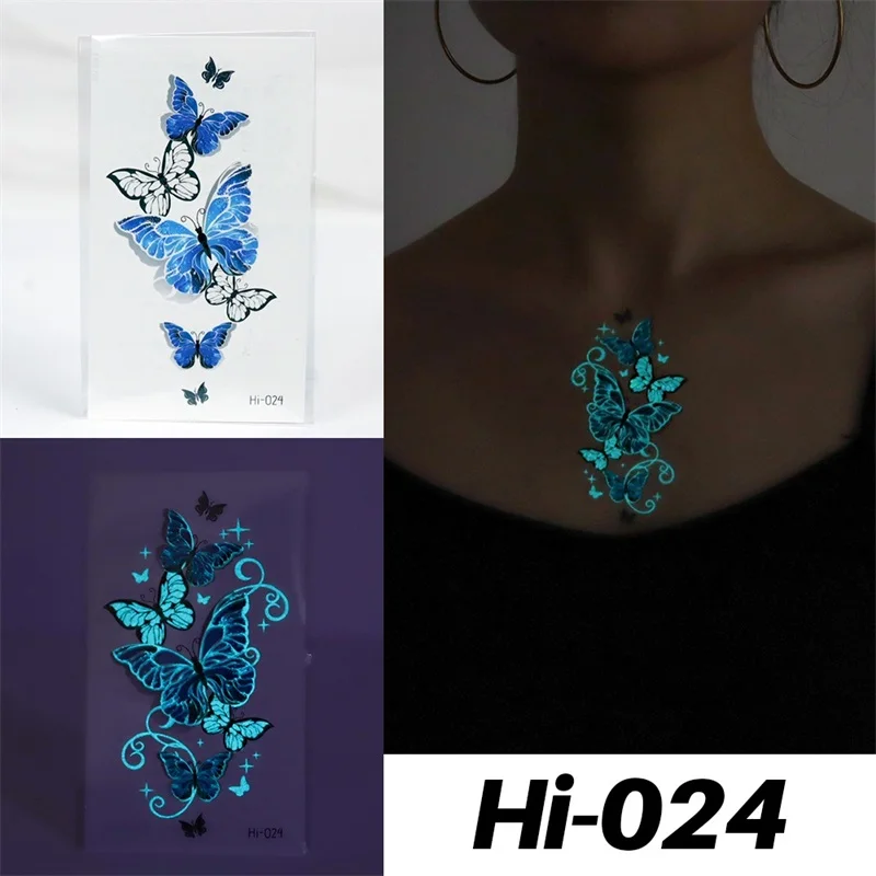 Blue Luminous Tattoo Sticker Deer Glowing Snake Waterproof Temporary Tatoo Camping Glow Fake Tatto Body Art Women Men Club Party