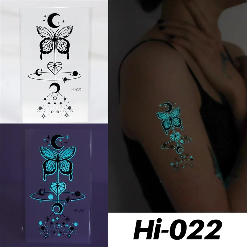 Blue Luminous Tattoo Sticker Deer Glowing Snake Waterproof Temporary Tatoo Camping Glow Fake Tatto Body Art Women Men Club Party