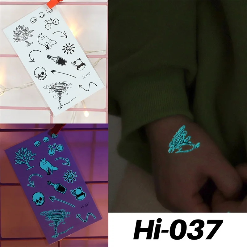 Blue Luminous Tattoo Sticker Deer Glowing Snake Waterproof Temporary Tatoo Camping Glow Fake Tatto Body Art Women Men Club Party