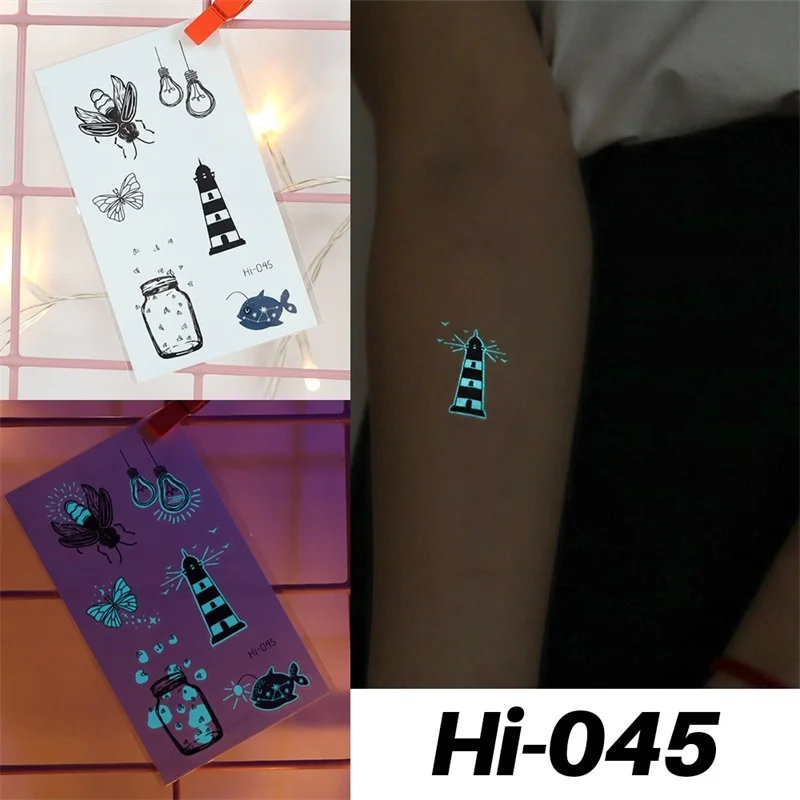 Blue Luminous Tattoo Sticker Deer Glowing Snake Waterproof Temporary Tatoo Camping Glow Fake Tatto Body Art Women Men Club Party