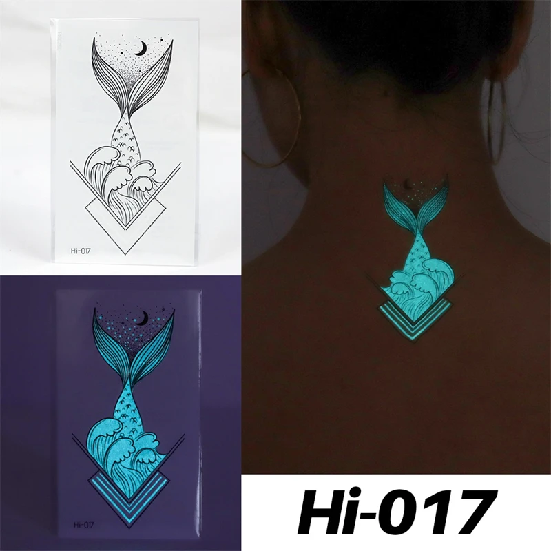 Blue Luminous Tattoo Sticker Deer Glowing Snake Waterproof Temporary Tatoo Camping Glow Fake Tatto Body Art Women Men Club Party