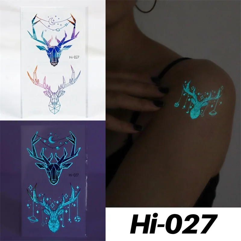 Blue Luminous Tattoo Sticker Deer Glowing Snake Waterproof Temporary Tatoo Camping Glow Fake Tatto Body Art Women Men Club Party