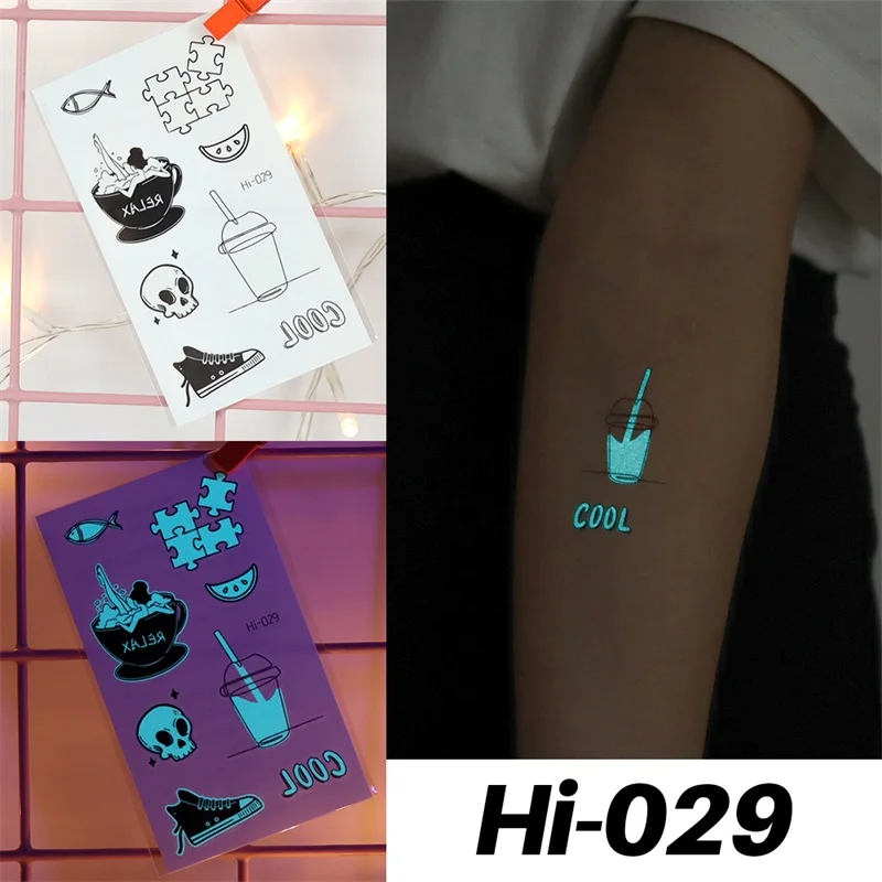 Blue Luminous Tattoo Sticker Deer Glowing Snake Waterproof Temporary Tatoo Camping Glow Fake Tatto Body Art Women Men Club Party