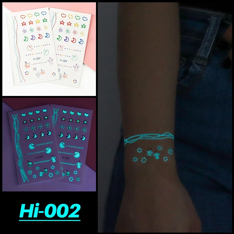 Blue Luminous Tattoo Sticker Deer Glowing Snake Waterproof Temporary Tatoo Camping Glow Fake Tatto Body Art Women Men Club Party