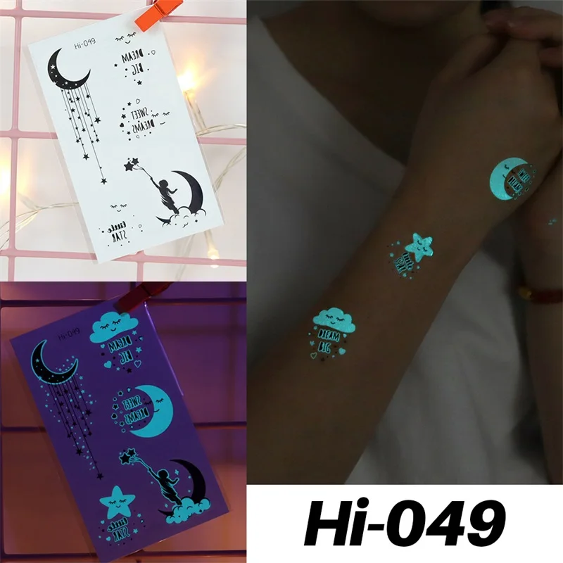 Blue Luminous Tattoo Sticker Deer Glowing Snake Waterproof Temporary Tatoo Camping Glow Fake Tatto Body Art Women Men Club Party