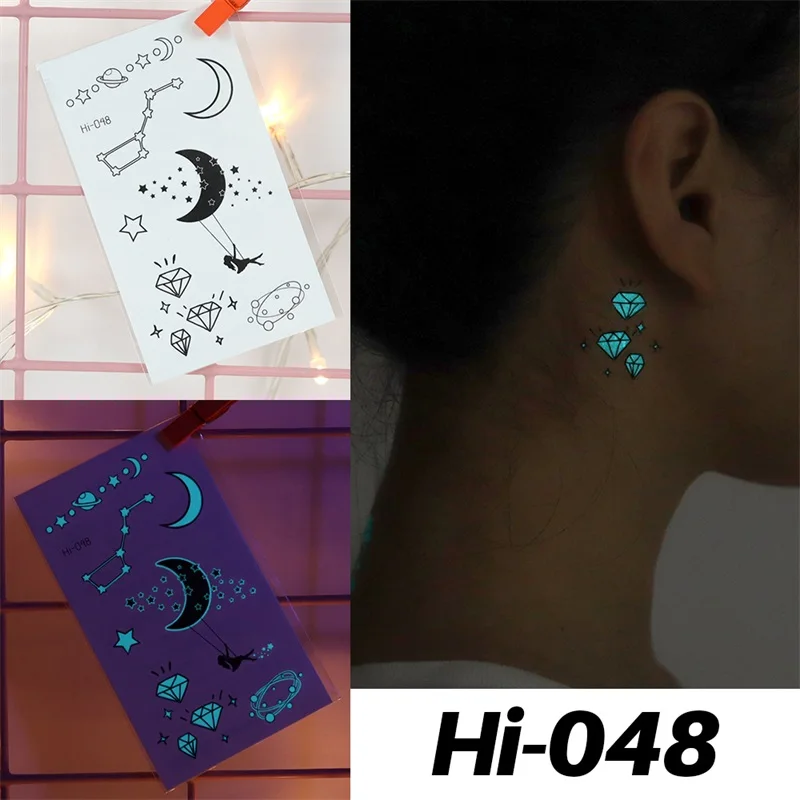 Blue Luminous Tattoo Sticker Deer Glowing Snake Waterproof Temporary Tatoo Camping Glow Fake Tatto Body Art Women Men Club Party