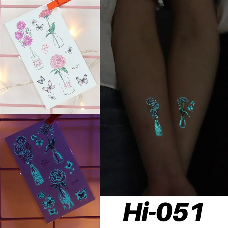 Blue Luminous Tattoo Sticker Deer Glowing Snake Waterproof Temporary Tatoo Camping Glow Fake Tatto Body Art Women Men Club Party