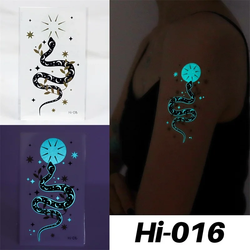 Blue Luminous Tattoo Sticker Deer Glowing Snake Waterproof Temporary Tatoo Camping Glow Fake Tatto Body Art Women Men Club Party