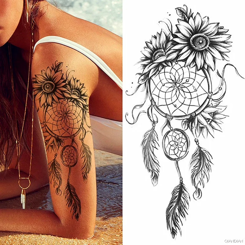 Sexy Flower Bird Temporary Waterproof Tattoo Sticker Girl Butterfly Dreamcatcher Cross Body Arm Sleeve Chest Fake Totem Women