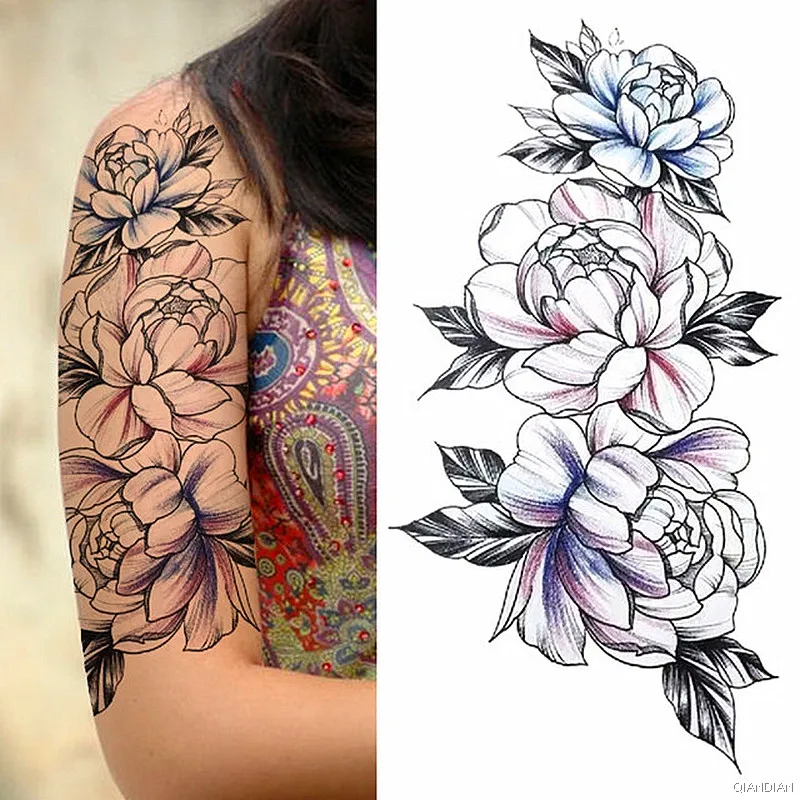 Sexy Flower Bird Temporary Waterproof Tattoo Sticker Girl Butterfly Dreamcatcher Cross Body Arm Sleeve Chest Fake Totem Women