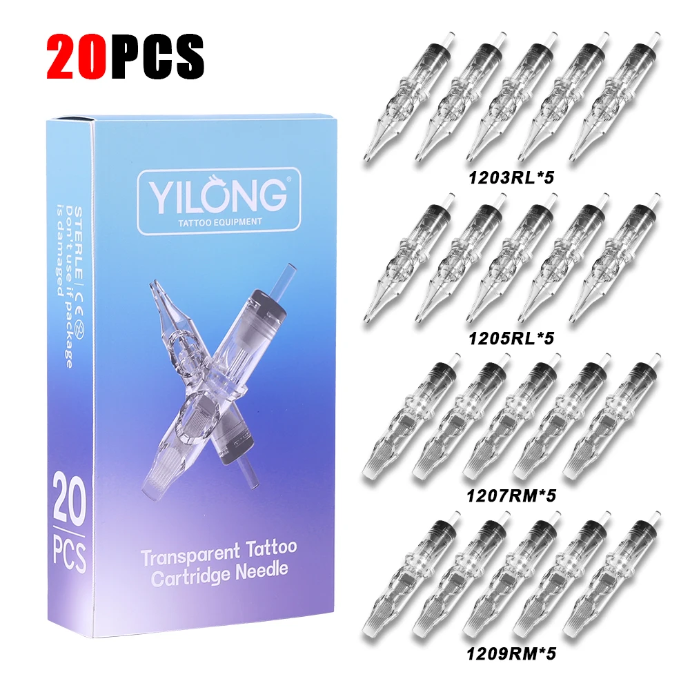 20/50PCS Transparent Tattoo Cartridge Needles RL RS M1 CM Disposable Sterilized Cartridge Needles for Tattoo Machine Pen Supply